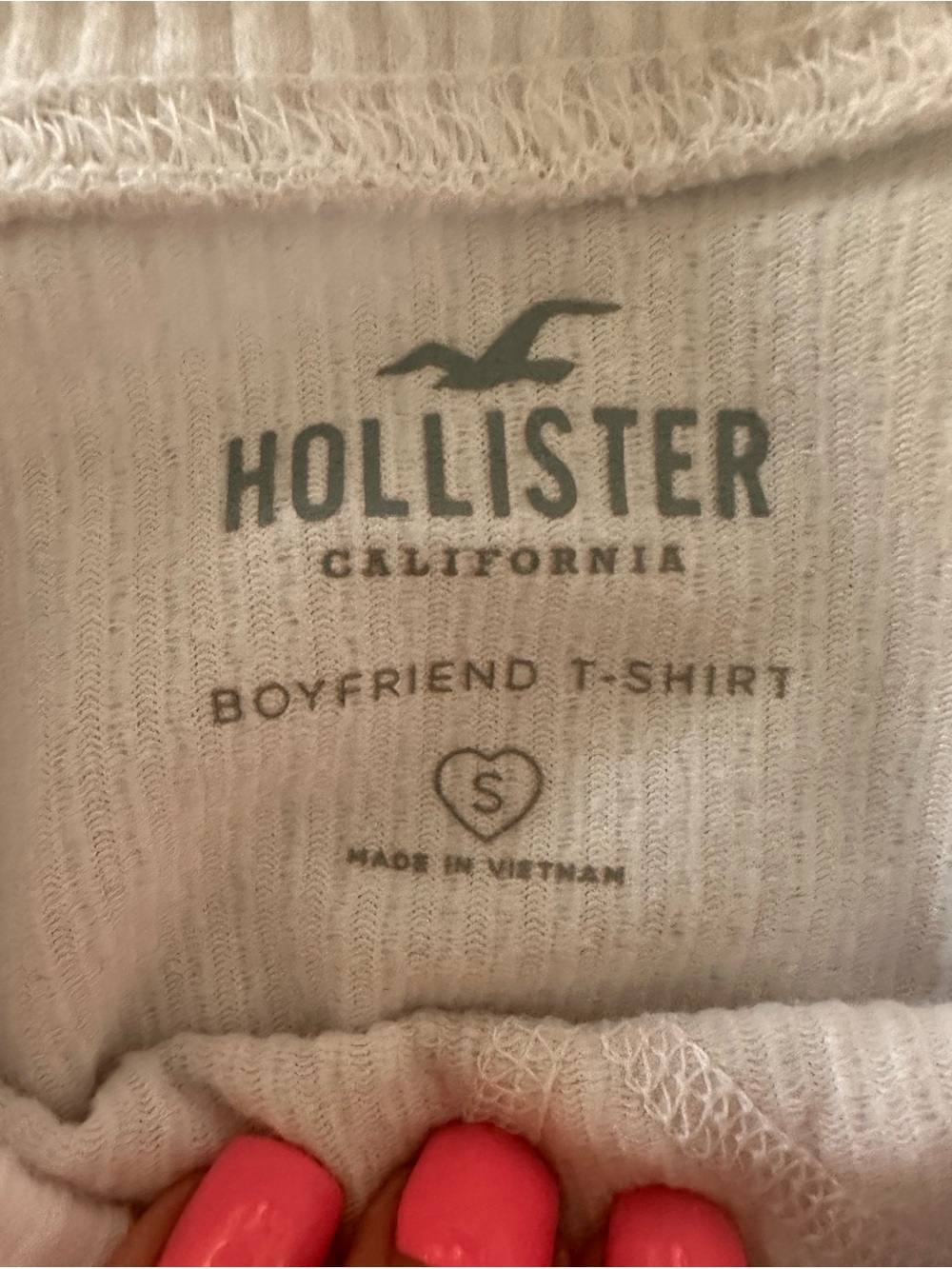 Hollister Ribbed Top in Soft Cream with Pink Accent